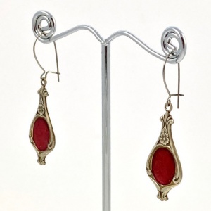 Pierre Bex Art Nouveau style Silver Plated and Red Enamel Earrings